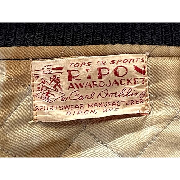 Ripon Award Letterman Jacket Sz S/M Blue Wool Leather Vintage 80s Varsity Lined - Picture 13 of 16